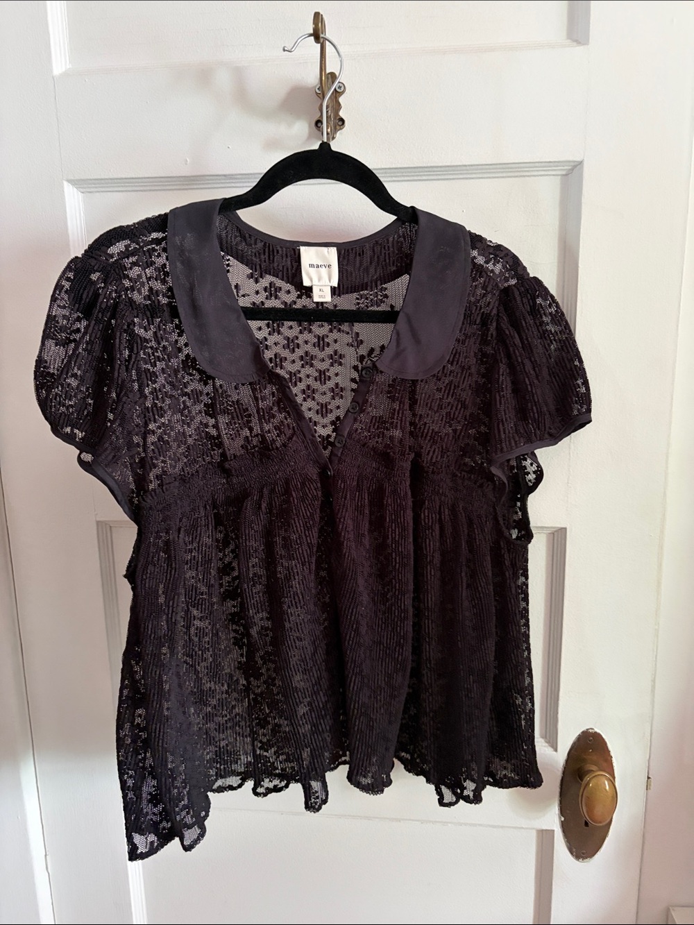 Anthropologie Black Lace Peterpan-Collar Blouse